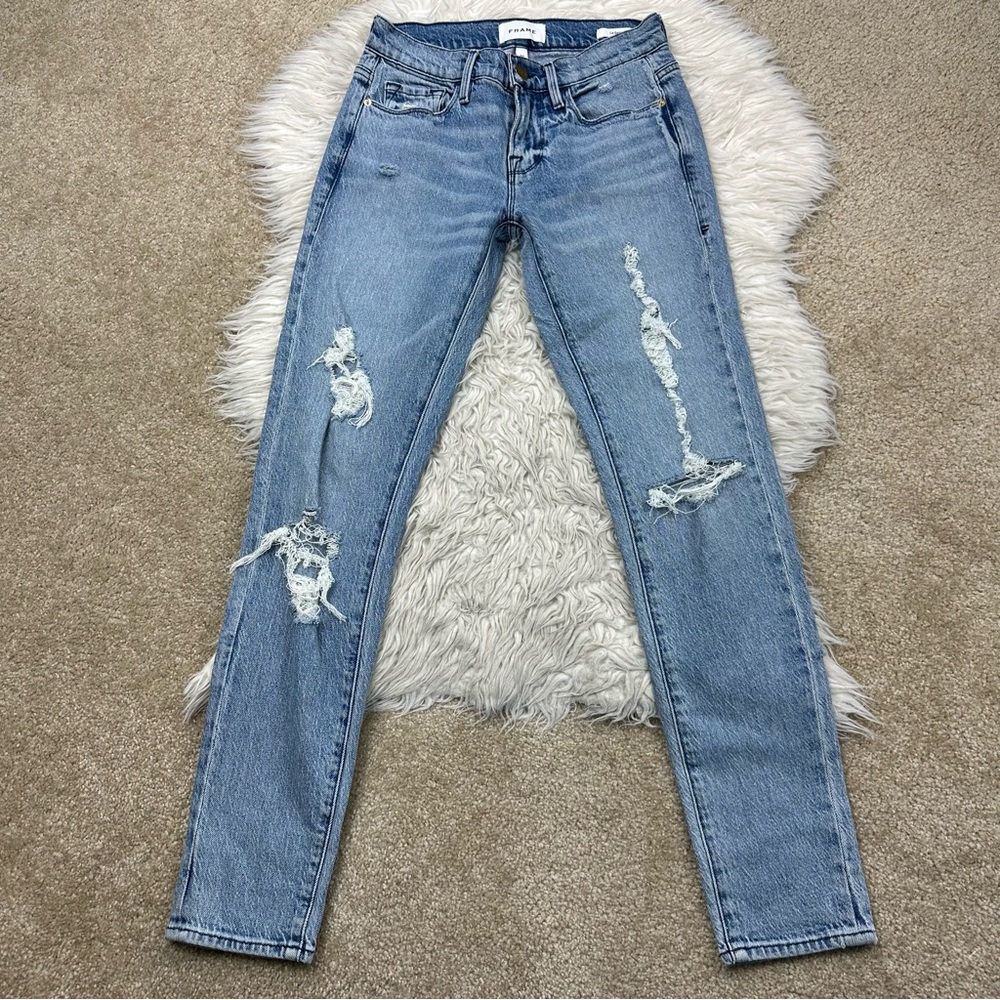 Frame Le Garçon Straight Leg Jeans in Beldon Rips - Picture 4 of 7